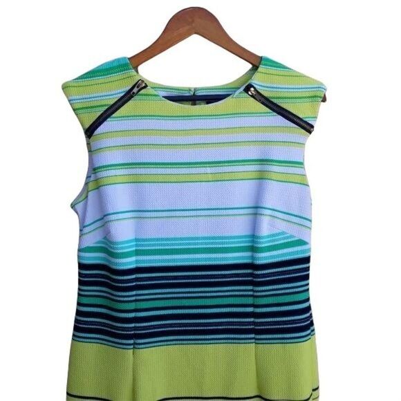 Retro Karin Stevens Zipper Accent Textured Sheath Dress Bright Striped Sz 12 - Picture 5 of 13